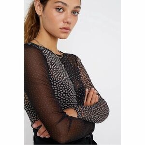 UO Patchwork Floral Mesh Long-Sleeve Top